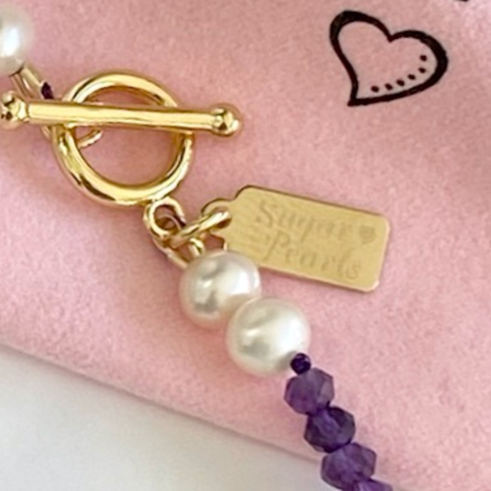 Freshwater Pearl, Amethyst & 14K Gold Necklace - Picture 6 of 7